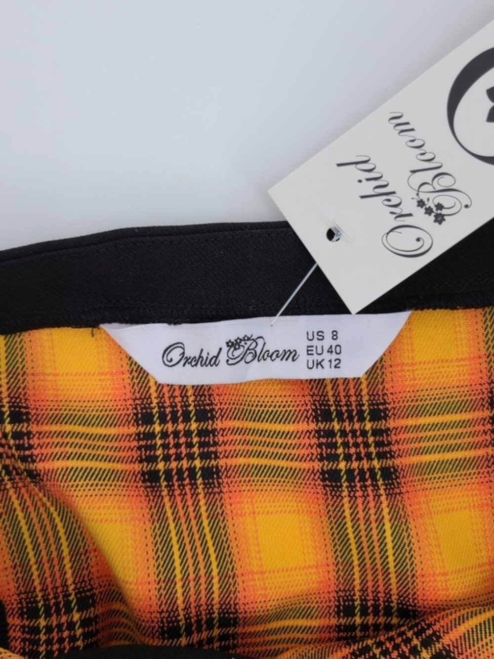 Unique Vintage's Orchid Bloom Plaid Corset Bodice Fit & Flare Midi Dress Size 8 - Picture 11 of 12